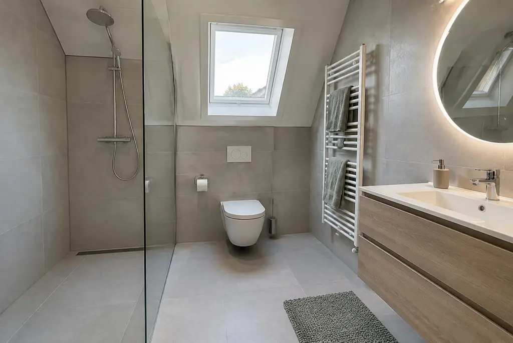 Lekdetectie Drunen – droge badkamer met inloopdouche na herstel