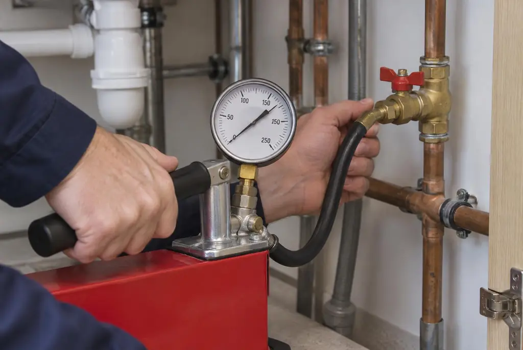 Lekdetectie Drunen – druktest op een waterleiding met een manometer