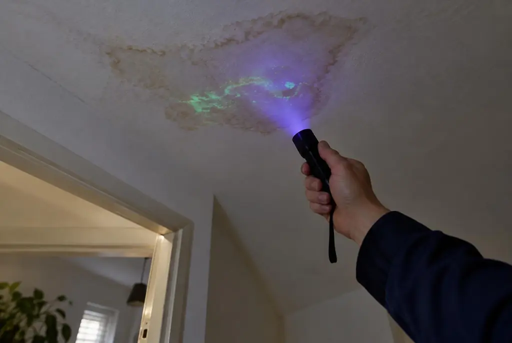 Lekdetectie Drunen – kleurstof controleren op het plafond met uv-licht